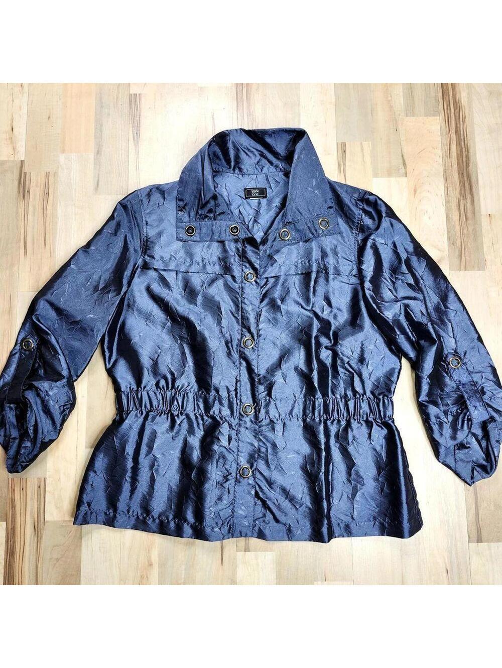 Lark Lane Women's Lightweight Metallic Navy Utility Jacket with Button Details